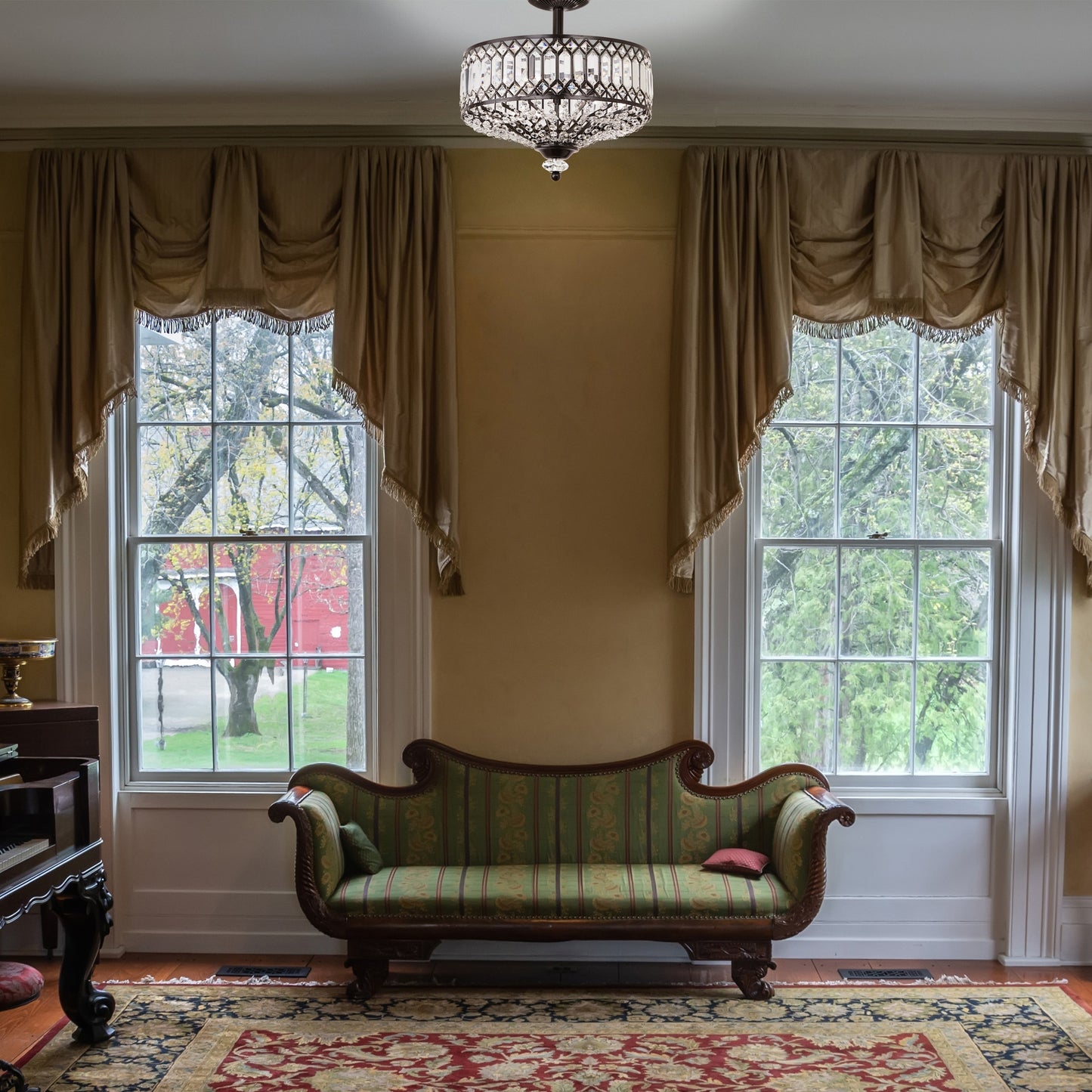 Lampada a sospensione semi-a soffitto Silver Orchid Furey in vetro a strati, color bronzo/oro - 37,5 cm L x 37,5 cm L x 38,8 cm H