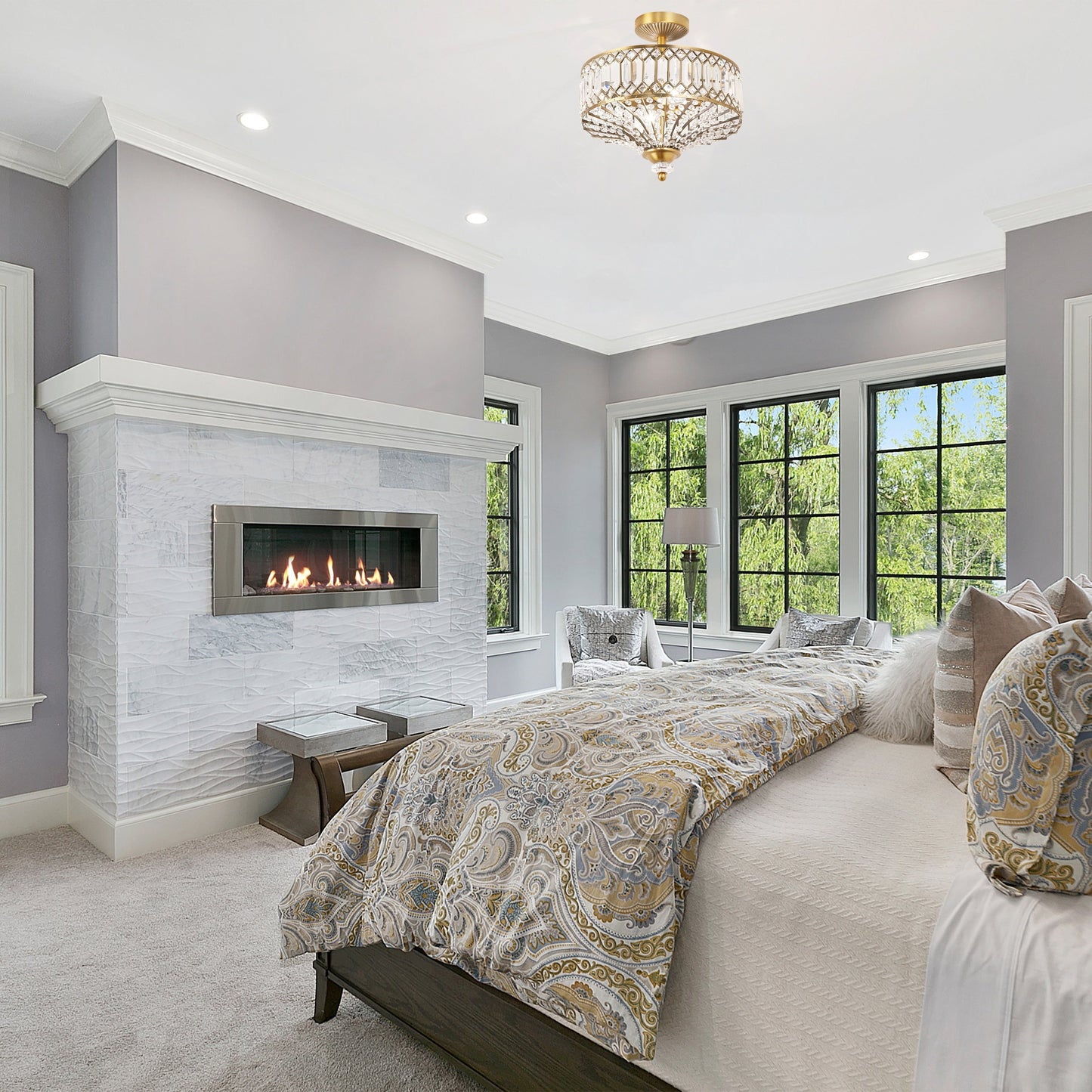 Lampada a sospensione semi-a soffitto Silver Orchid Furey in vetro a strati, color bronzo/oro - 37,5 cm L x 37,5 cm L x 38,8 cm H