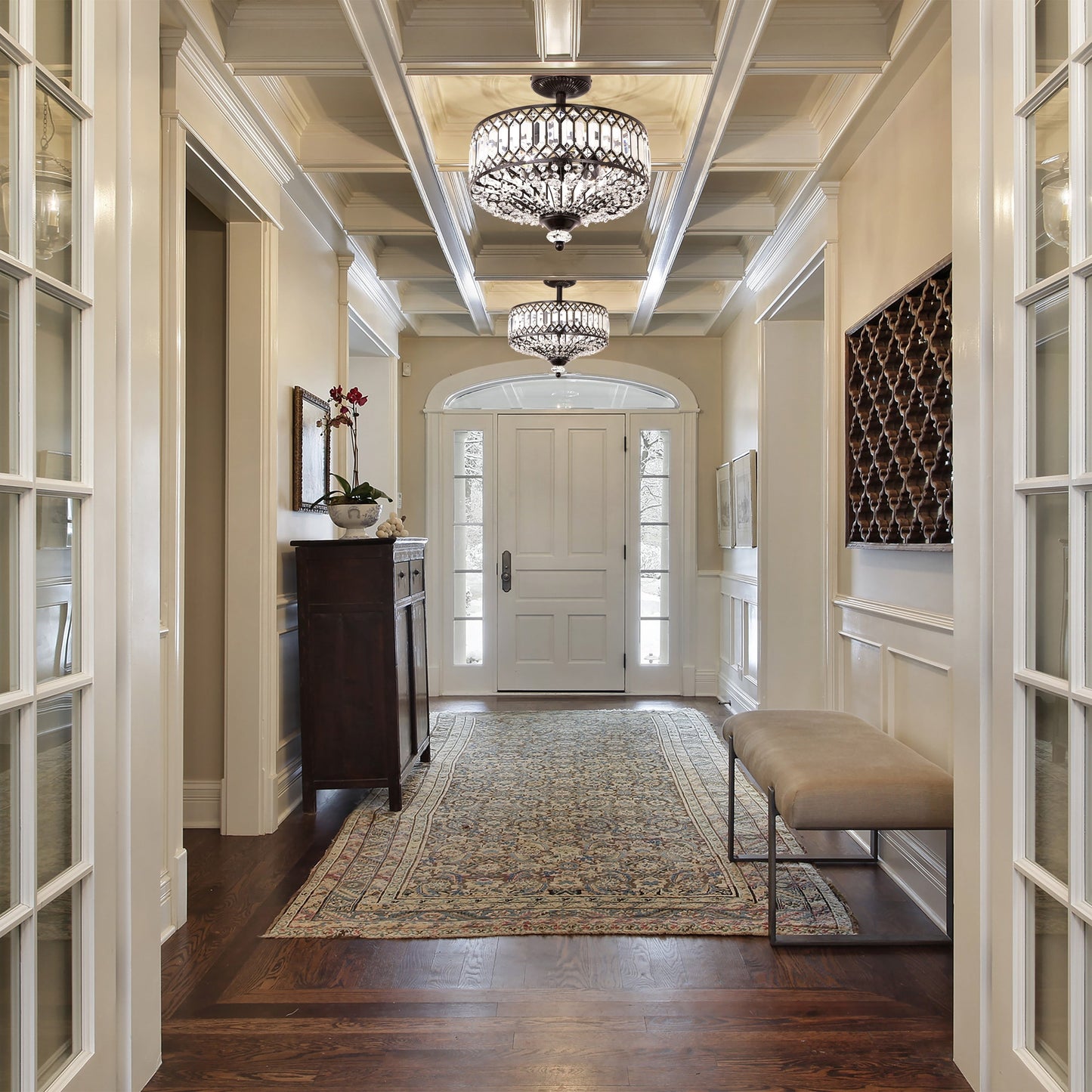 Lampada a sospensione semi-a soffitto Silver Orchid Furey in vetro a strati, color bronzo/oro - 37,5 cm L x 37,5 cm L x 38,8 cm H