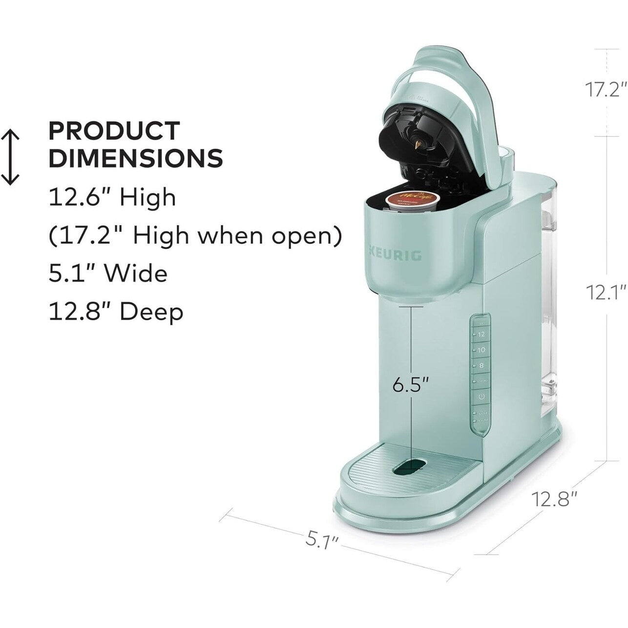 Macchina per caffè con capsule K-Cup per una porzione, 3 dimensioni di tazza, funzione "caffè forte", serbatoio da 42 once, colore menta.