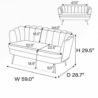 Divano Piccolo Mini per Camera da Letto, Divano a Due Posti con Gambe in Metallo Dorato - 2 Posti