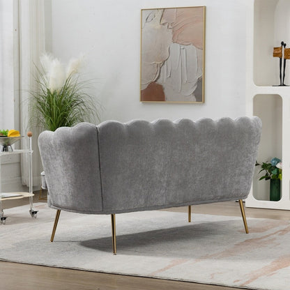 Divano Piccolo Mini per Camera da Letto, Divano a Due Posti con Gambe in Metallo Dorato - 2 Posti