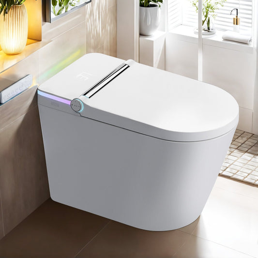 WC intelligente, bidet a un pezzo per bagni, WC moderno allungato con acqua calda, doppio scarico automatico, funzionamento a sensore di prossimità.