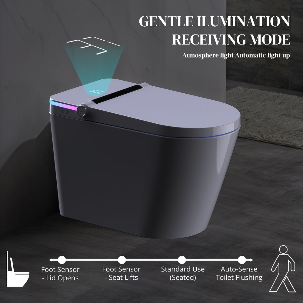 WC intelligente, bidet a un pezzo per bagni, WC moderno allungato con acqua calda, doppio scarico automatico, funzionamento a sensore di prossimità.