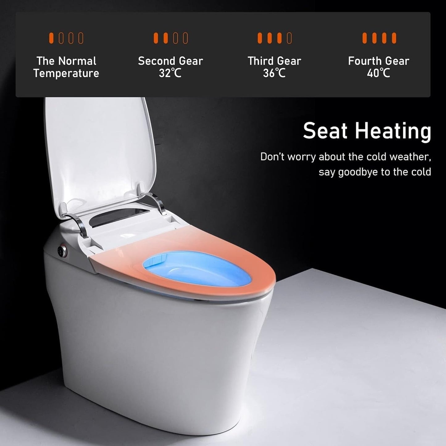 WC intelligente, bidet a un pezzo per bagni, WC moderno allungato con acqua calda, doppio scarico automatico, funzionamento a sensore di prossimità.