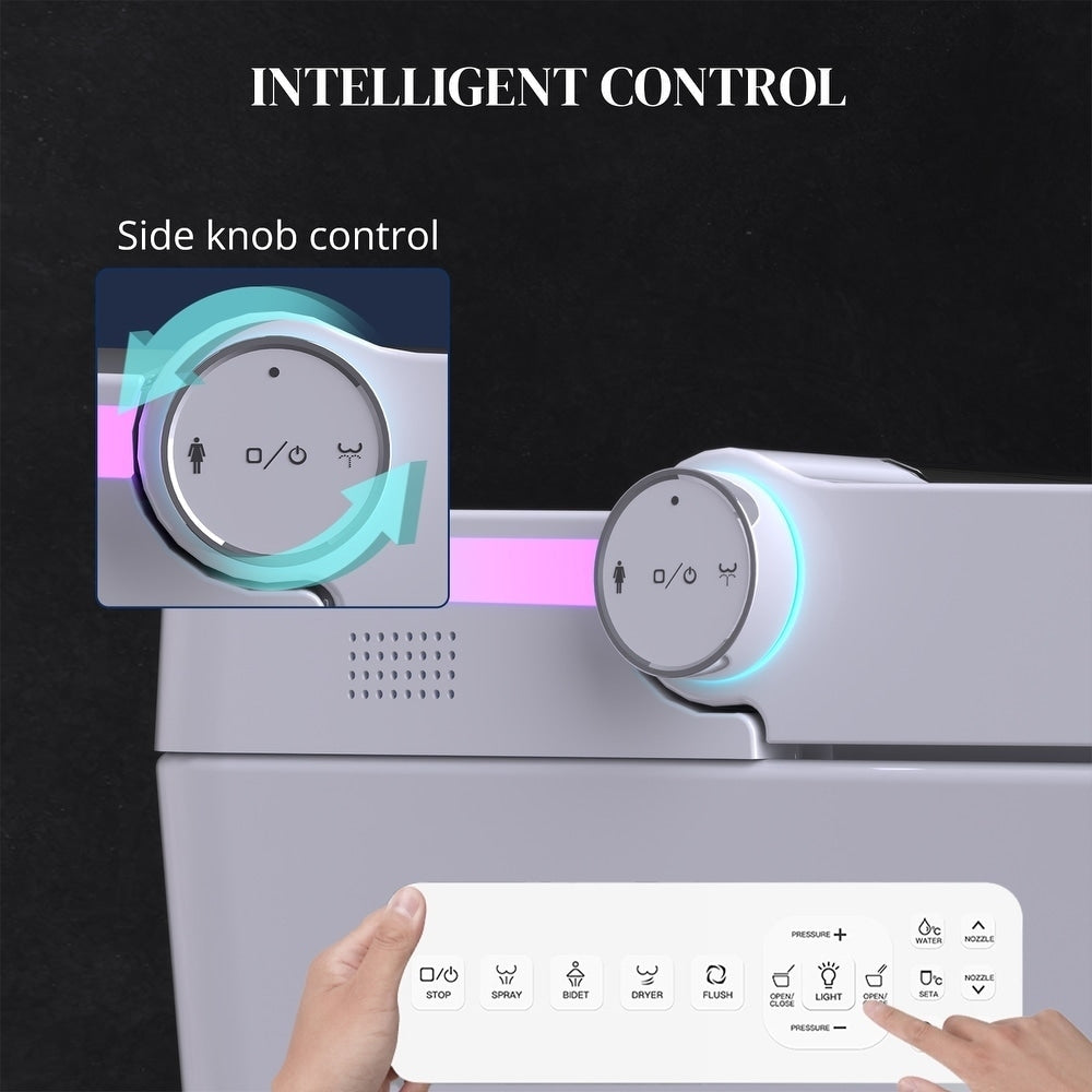 WC intelligente, bidet a un pezzo per bagni, WC moderno allungato con acqua calda, doppio scarico automatico, funzionamento a sensore di prossimità.