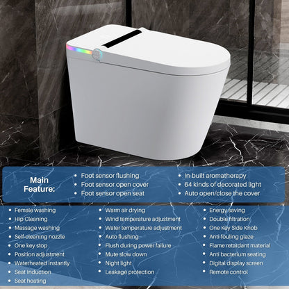 WC intelligente, bidet a un pezzo per bagni, WC moderno allungato con acqua calda, doppio scarico automatico, funzionamento a sensore di prossimità.