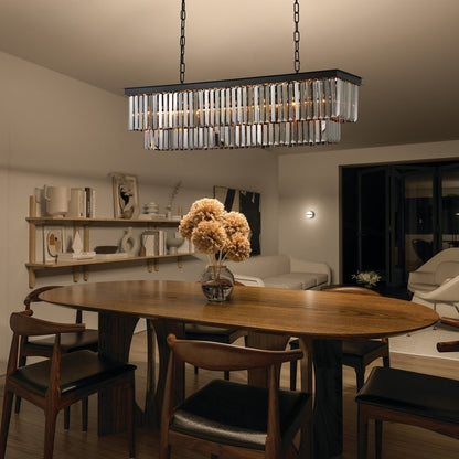 Lampadario a cristallo moderno e contemporaneo a 2 livelli, 47 pollici, grigio fumè e nero, per cucina, isola, sala da pranzo.