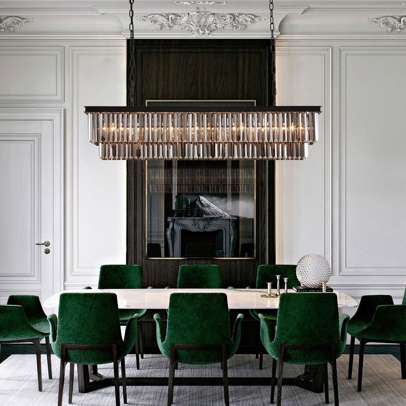 Lampadario a cristallo moderno e contemporaneo a 2 livelli, 47 pollici, grigio fumè e nero, per cucina, isola, sala da pranzo.