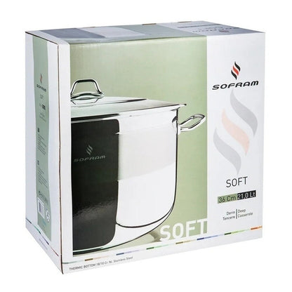 Pentola da cucina profonda JUMBO in acciaio inossidabile 18/10 Sofram con coperchio