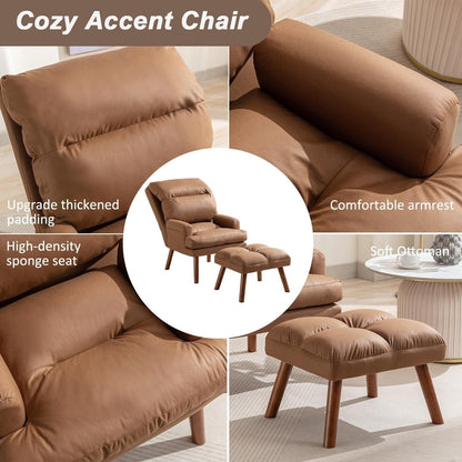 Poltrona da salotto casual in tessuto morbido con schienale e poggiapiedi regolabili.