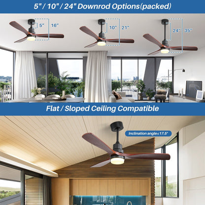 Sofucor Ventilatore da soffitto interno in legno da 52 pollici con luce e telecomando, luce integrata opzionale
