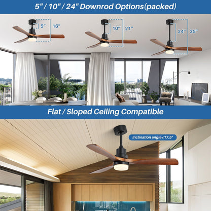 Sofucor Ventilatore da soffitto interno in legno da 52 pollici con luce e telecomando, luce integrata opzionale