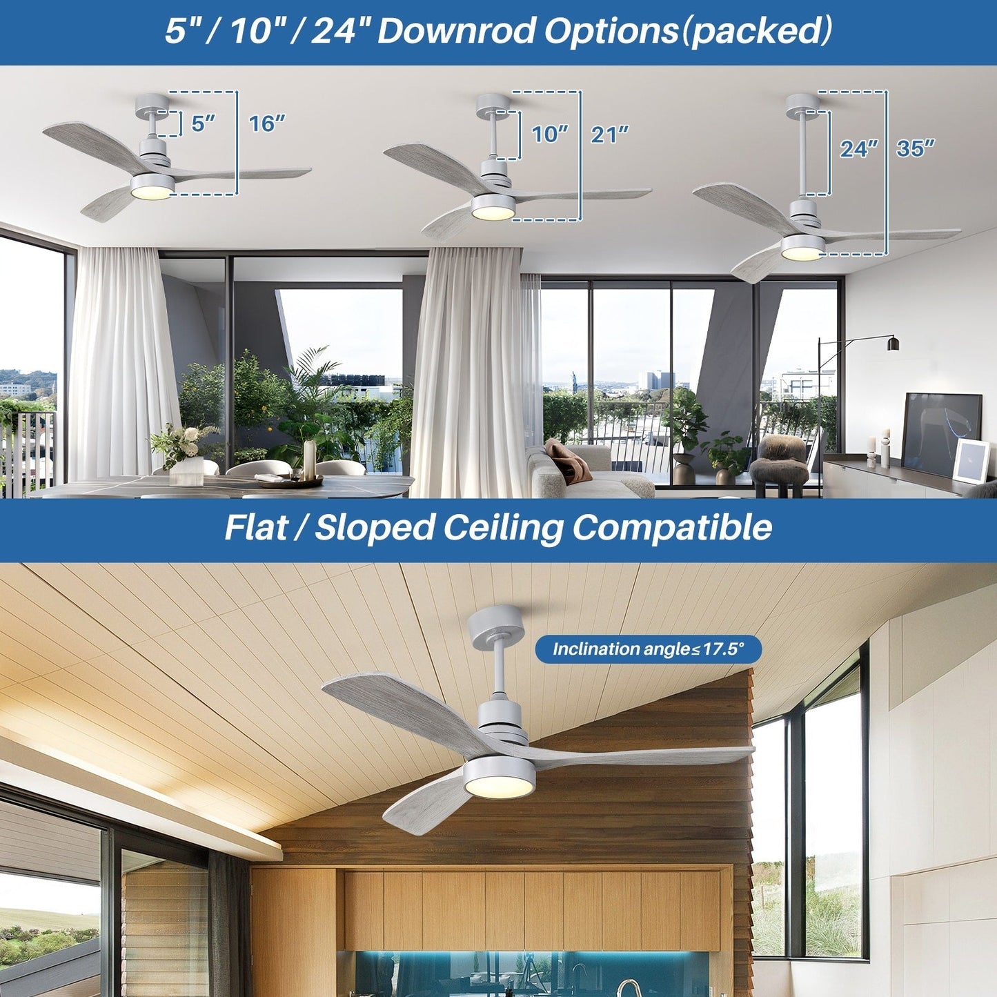 Sofucor Ventilatore da soffitto interno in legno da 52 pollici con luce e telecomando, luce integrata opzionale