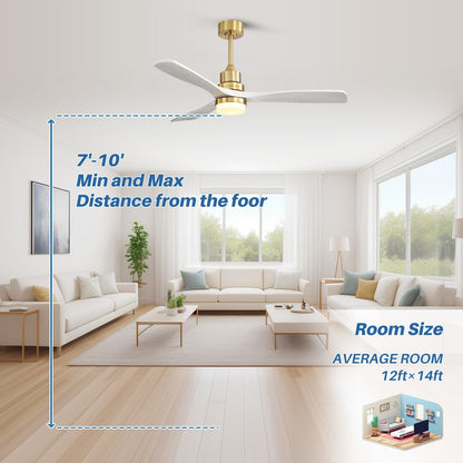 Sofucor Ventilatore da soffitto interno in legno da 52 pollici con luce e telecomando, luce integrata opzionale