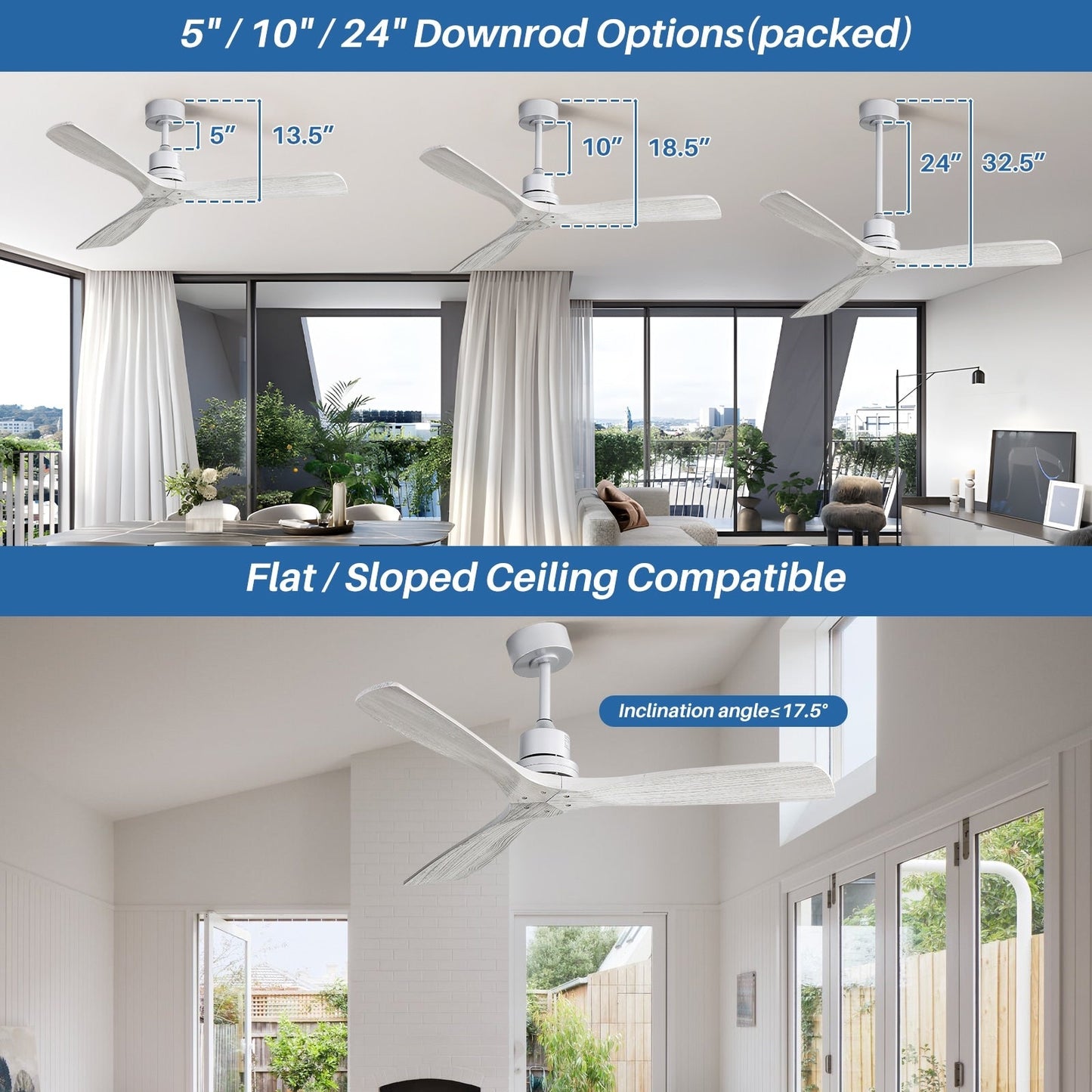 Sofucor Ventilatore da soffitto interno in legno da 52 pollici con luce e telecomando, luce integrata opzionale
