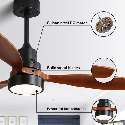 Sofucor Ventilatore da soffitto interno in legno da 52 pollici con luce e telecomando, luce integrata opzionale