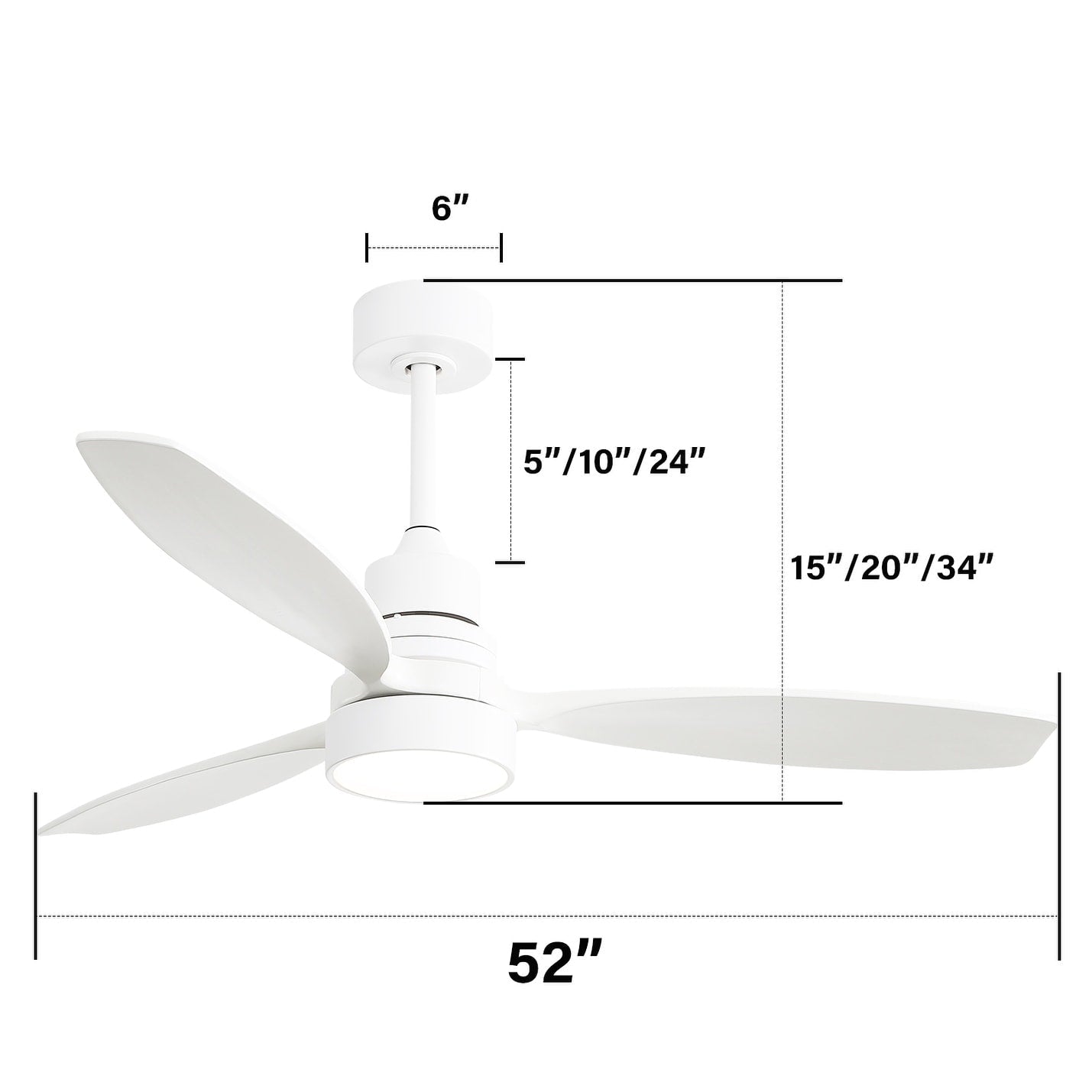 Sofucor Ventilatore da soffitto interno in legno da 52 pollici con luce e telecomando, luce integrata opzionale