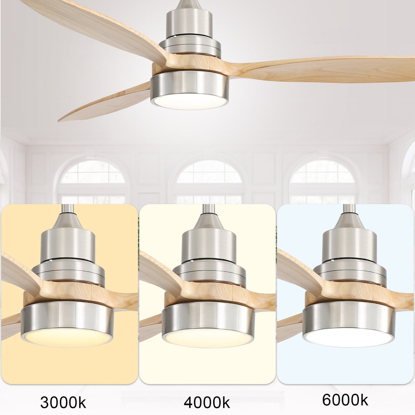 Sofucor Ventilatore da soffitto interno in legno da 52 pollici con luce e telecomando, luce integrata opzionale