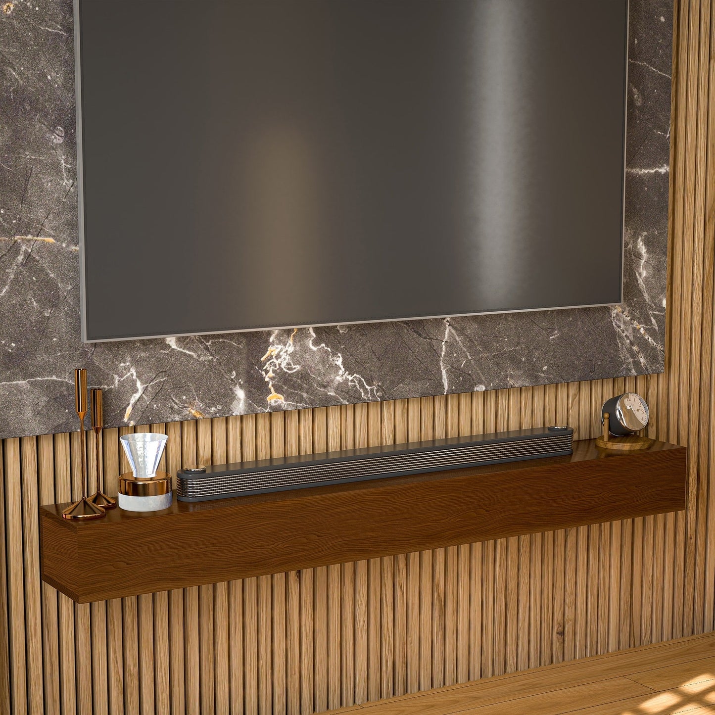 Mensola sospesa per camino da parete in pino massello