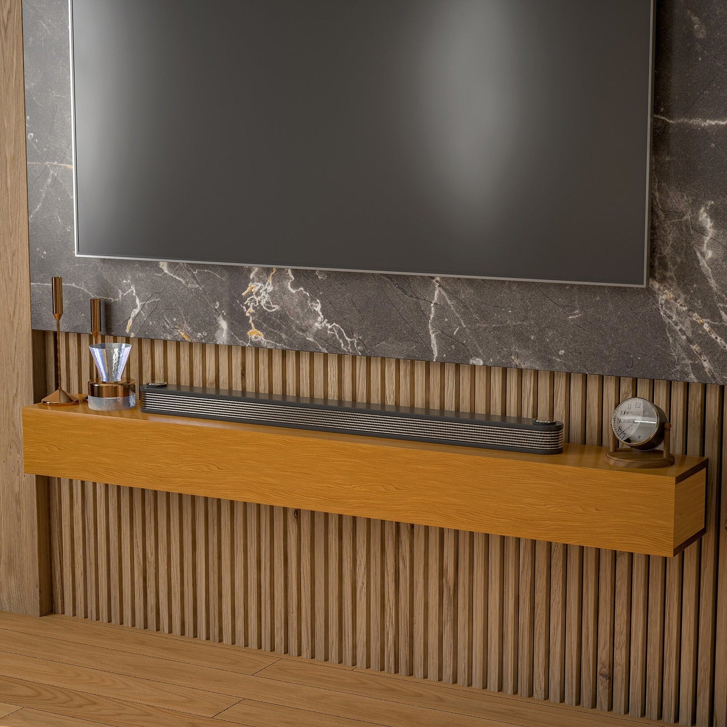 Mensola sospesa per camino da parete in pino massello