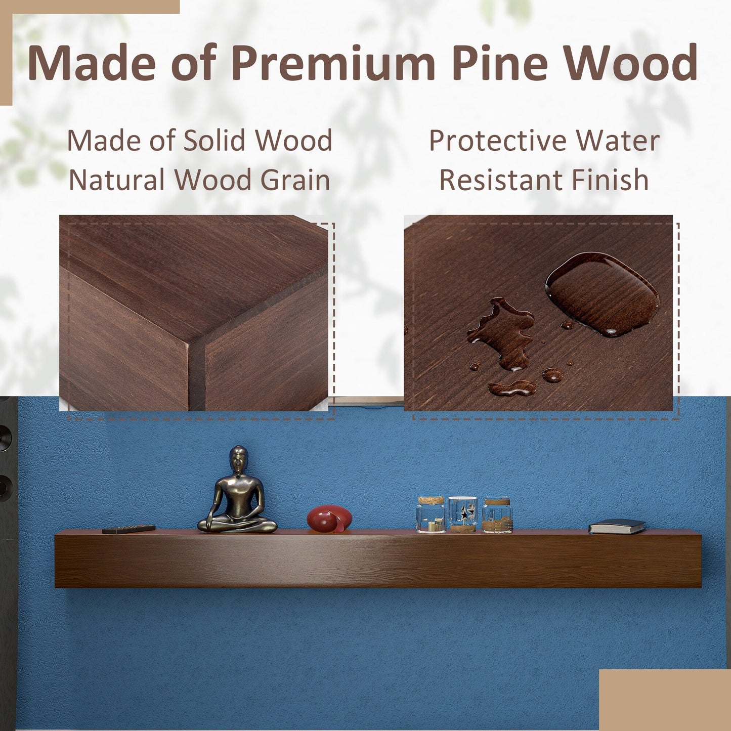 Mensola sospesa per camino da parete in pino massello