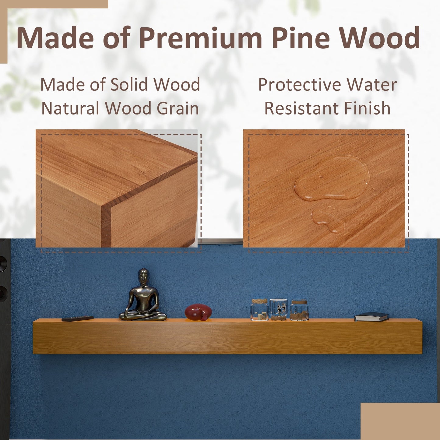 Mensola sospesa per camino da parete in pino massello