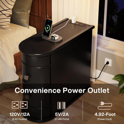 Tavolino da comodino in legno massello, tavolino laterale sottile con due cassetti.