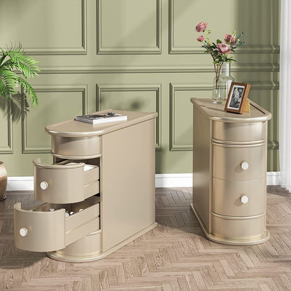 Tavolino da comodino in legno massello, tavolino laterale sottile con due cassetti.