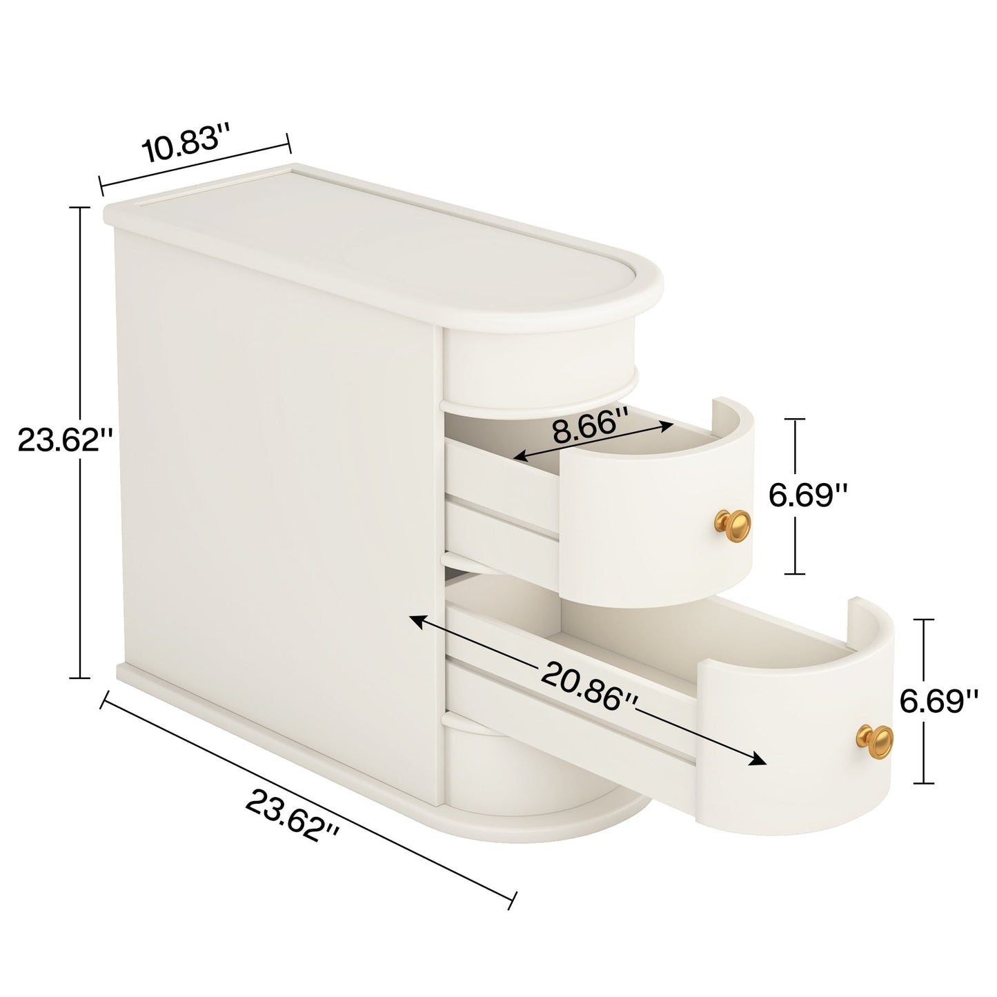 Tavolino da comodino in legno massello, tavolino laterale sottile con due cassetti.