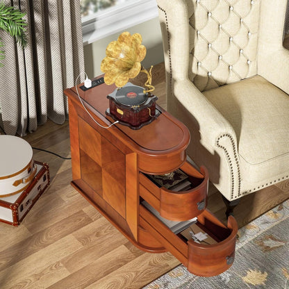 Tavolino da comodino in legno massello, tavolino laterale sottile con due cassetti.