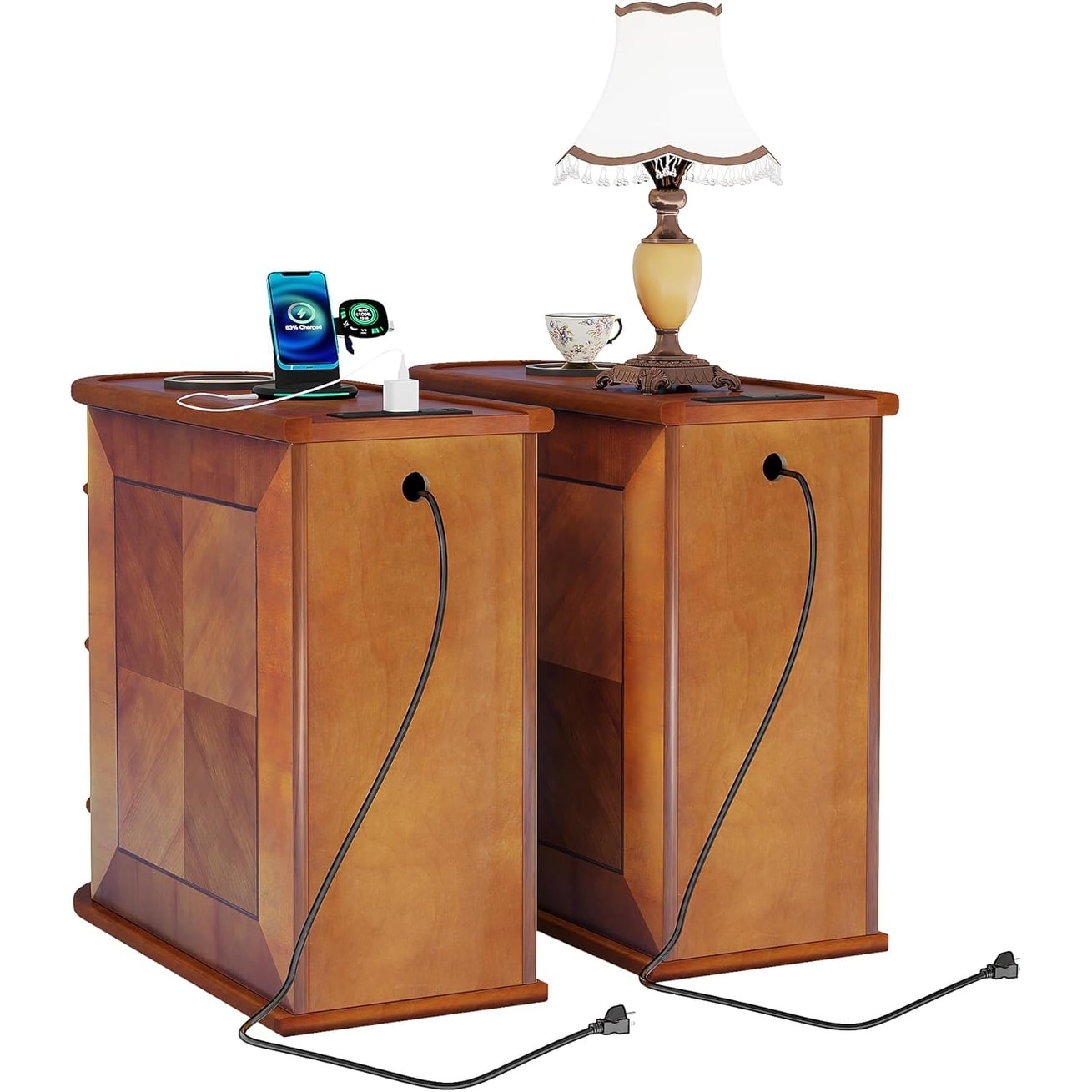 Tavolino da comodino in legno massello, tavolino laterale sottile con due cassetti.