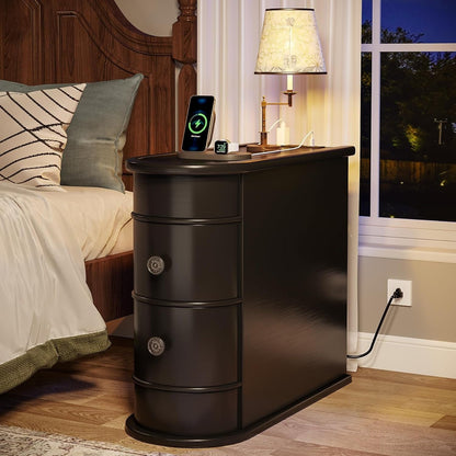 Tavolino da comodino in legno massello, tavolino laterale sottile con due cassetti.