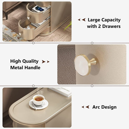 Tavolino da comodino in legno massello, tavolino laterale sottile con due cassetti.