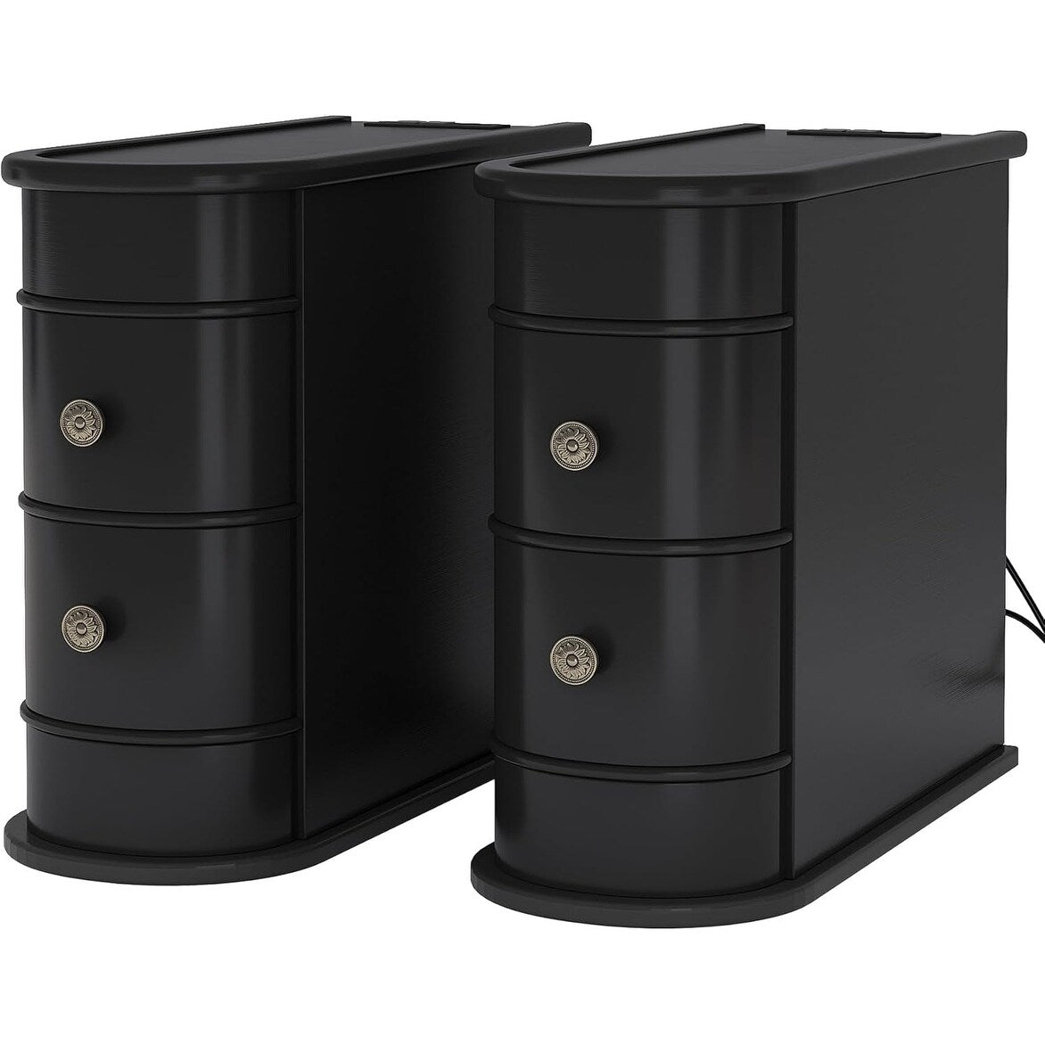 Tavolino da comodino in legno massello, tavolino laterale sottile con due cassetti.