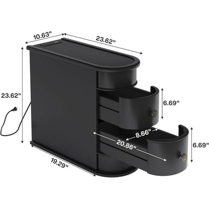 Tavolino da comodino in legno massello, tavolino laterale sottile con due cassetti.