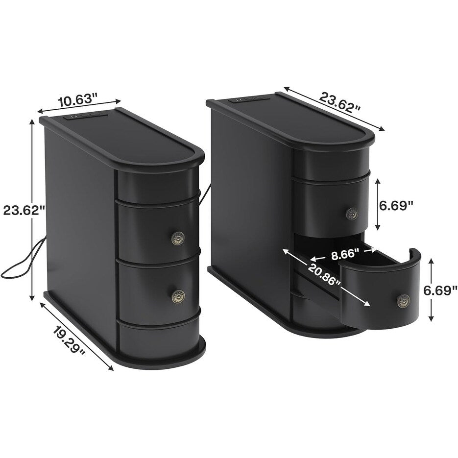 Tavolino da comodino in legno massello, tavolino laterale sottile con due cassetti.