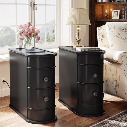 Tavolino da comodino in legno massello, tavolino laterale sottile con due cassetti.