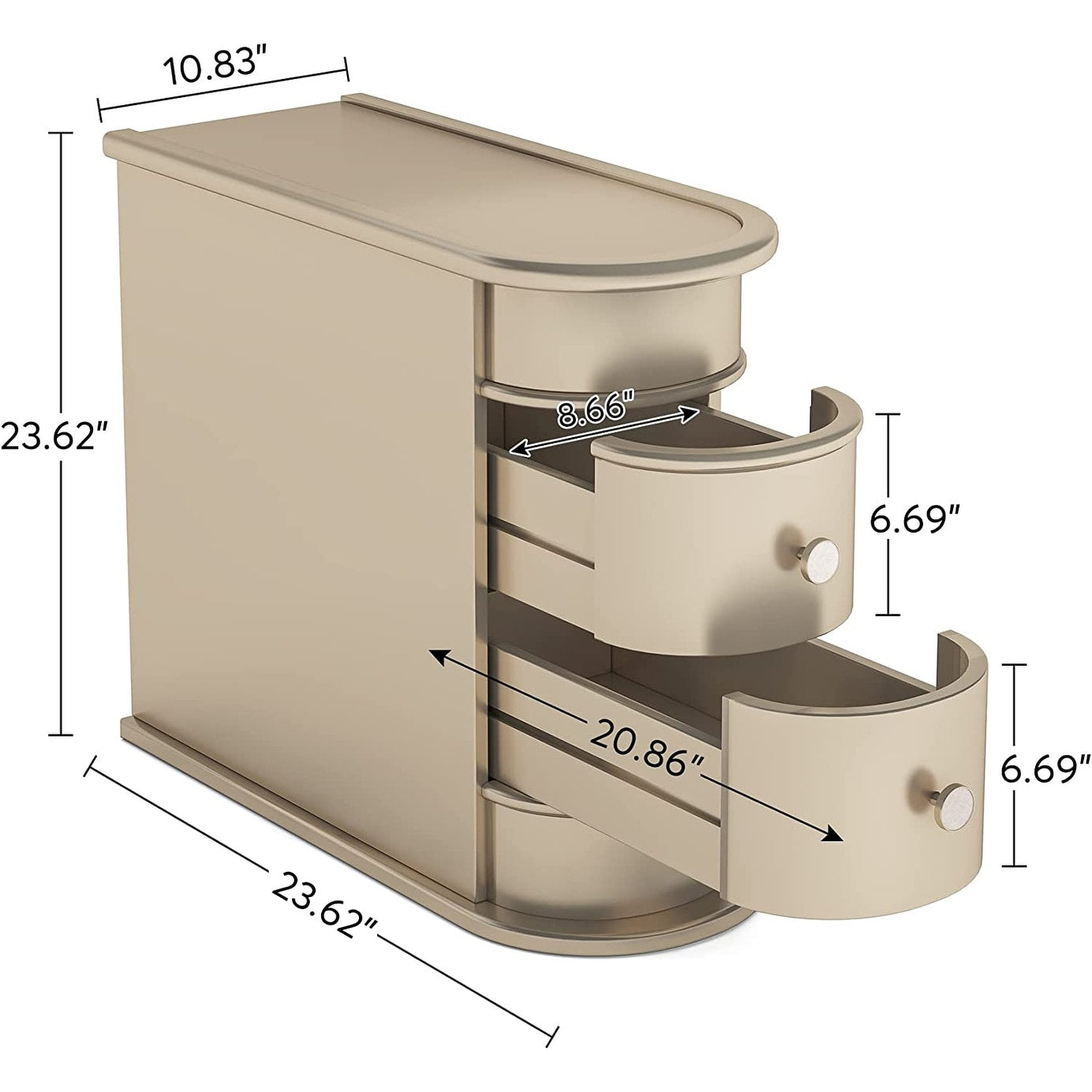 Tavolino da comodino in legno massello, tavolino laterale sottile con due cassetti.
