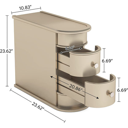 Tavolino da comodino in legno massello, tavolino laterale sottile con due cassetti.