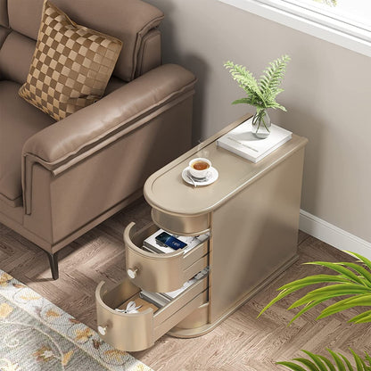 Tavolino da comodino in legno massello, tavolino laterale sottile con due cassetti.