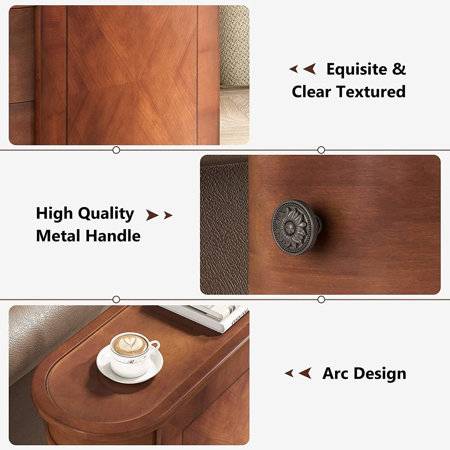 Tavolino da comodino in legno massello, tavolino laterale sottile con due cassetti.