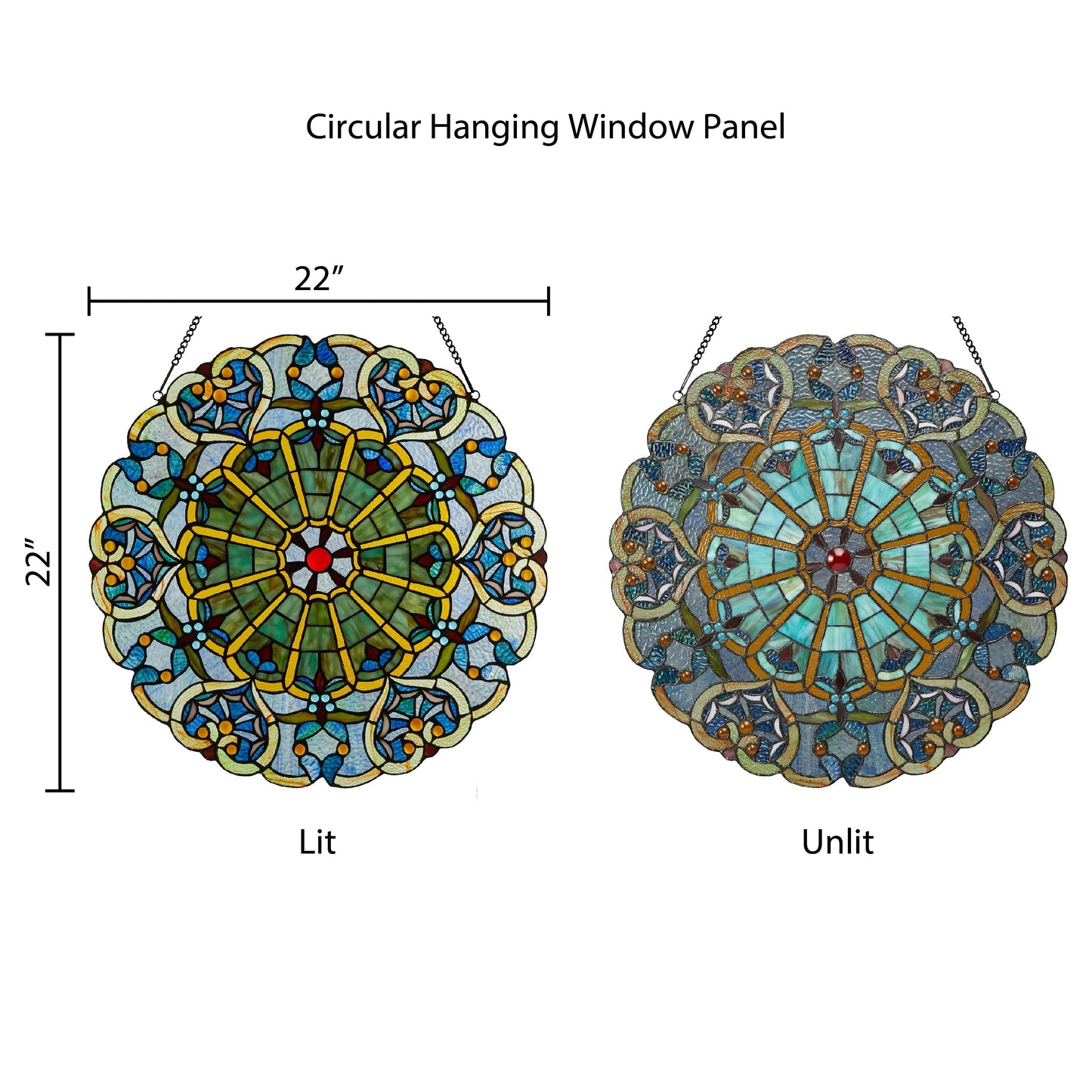 Pannello a finestra in vetro colorato vittoriano da 22 pollici di River of Goods