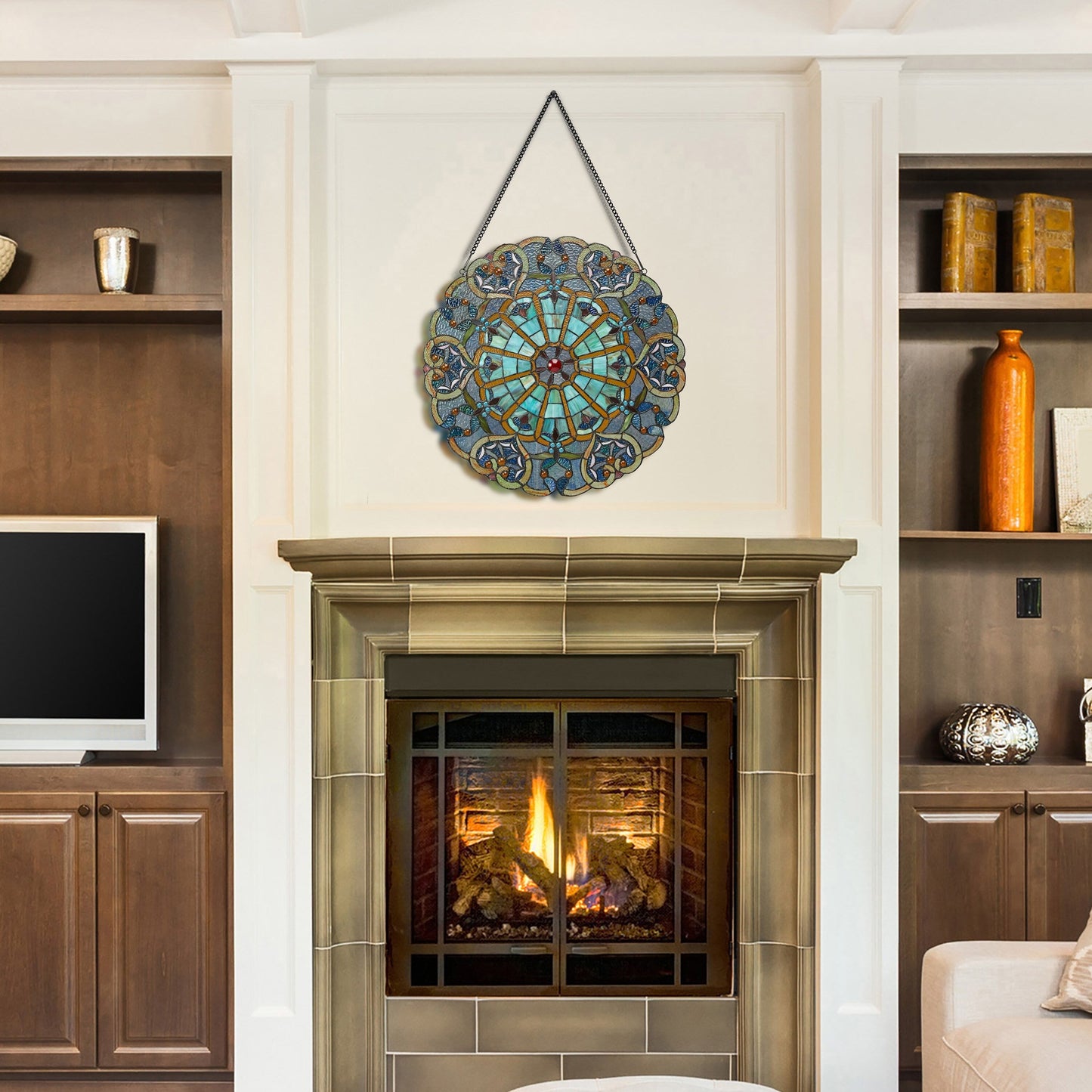 Pannello a finestra in vetro colorato vittoriano da 22 pollici di River of Goods