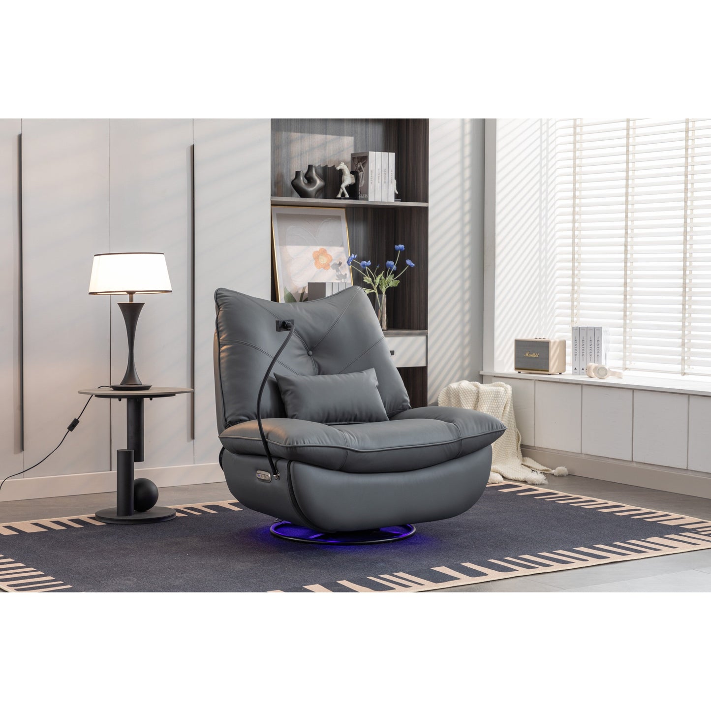 Swivel Glider Power Recliner with Bluetooth Speakers, Phone Holder, USB and Type-C Charging Ports, Hidden Arm Storage