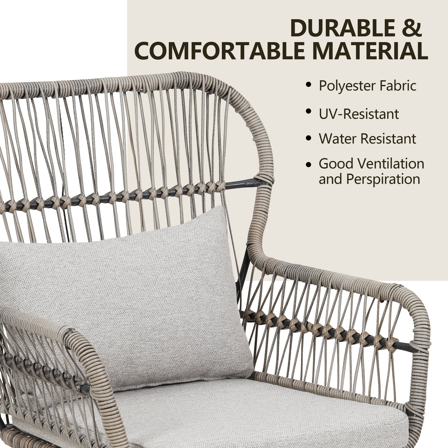 Set da Bistro in vimini da esterno da 3 pezzi, mobili da patio in rattan resistenti alle intemperie con cuscini.