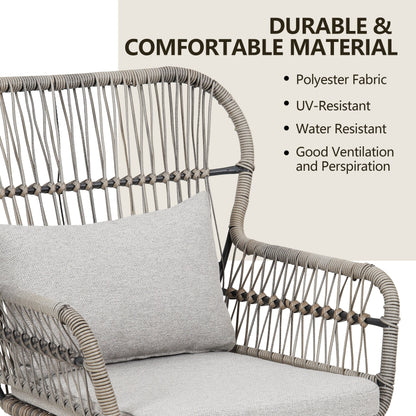Set da Bistro in vimini da esterno da 3 pezzi, mobili da patio in rattan resistenti alle intemperie con cuscini.
