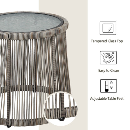 Set da Bistro in vimini da esterno da 3 pezzi, mobili da patio in rattan resistenti alle intemperie con cuscini.