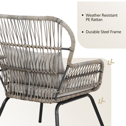 Set da Bistro in vimini da esterno da 3 pezzi, mobili da patio in rattan resistenti alle intemperie con cuscini.