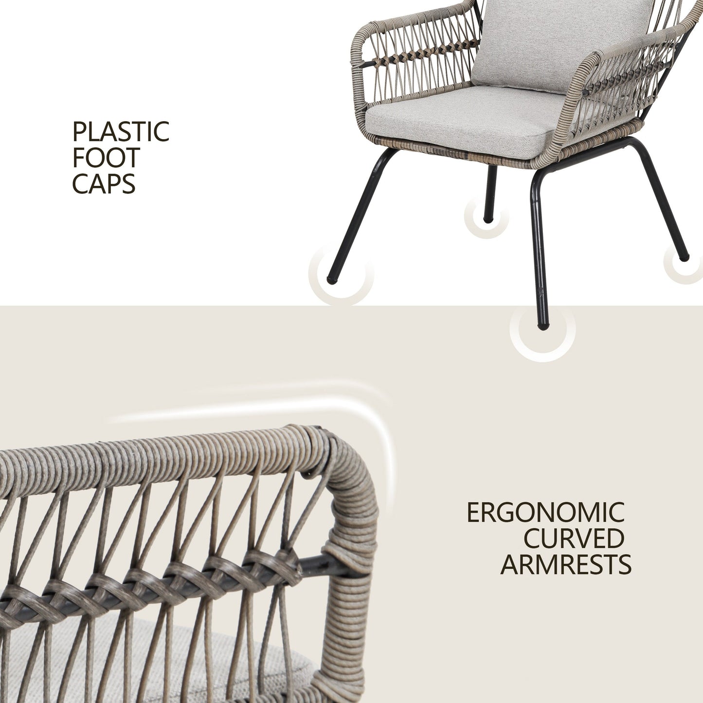 Set da Bistro in vimini da esterno da 3 pezzi, mobili da patio in rattan resistenti alle intemperie con cuscini.